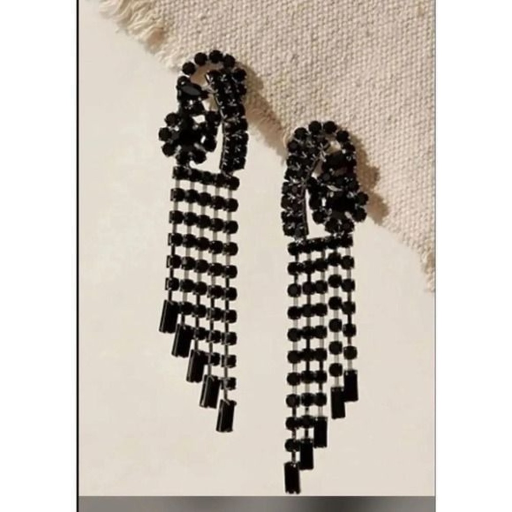Free People Follow the Rhinestone Earrings Black silver New NWT evening party